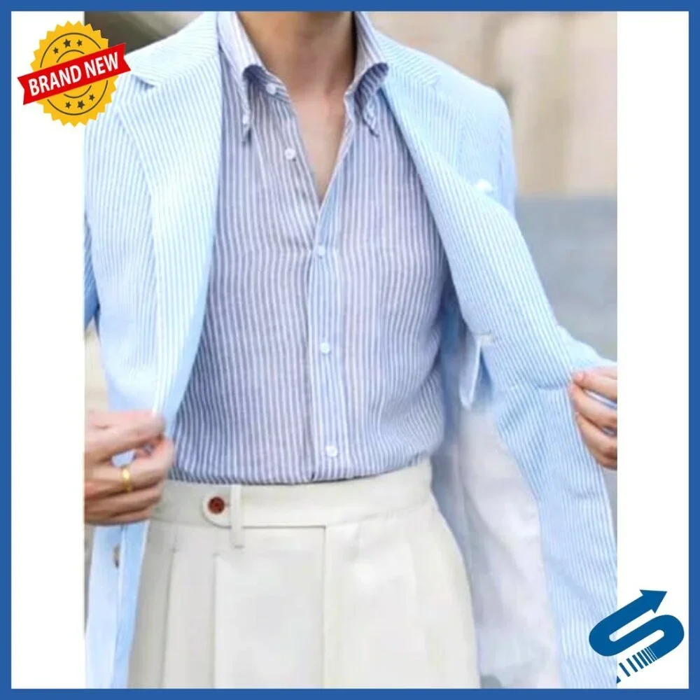 Men's Seersucker Sport Coat Blazer Summer Wedding Business Casual